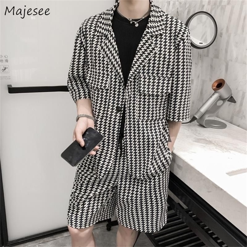 

Sets Men Half Sleeve Blazers Handsome Summer Shorts Knee length 2 Pcs Outfits Streetwear Casual Fashion Korean Clothing 220613, 729 black 2 pcs sets
