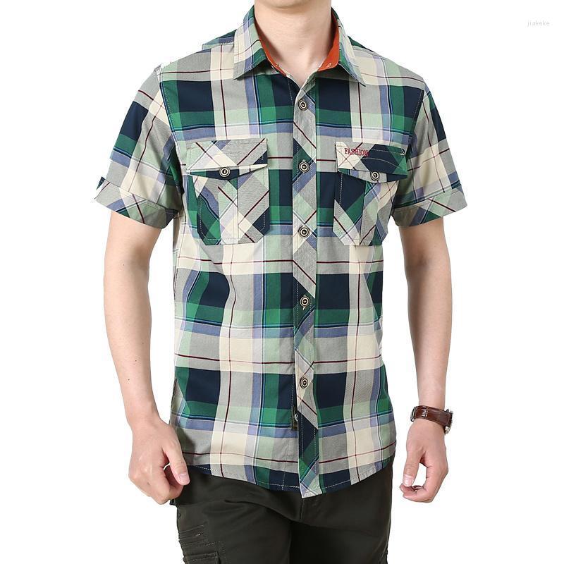 

Men's Dress Shirts Short Sleeve Plaid Shirt Oversized Male 2022 Business Men's Clothing Top Hawaiian Summer For Men Beach Social T KitMe, Red plaid