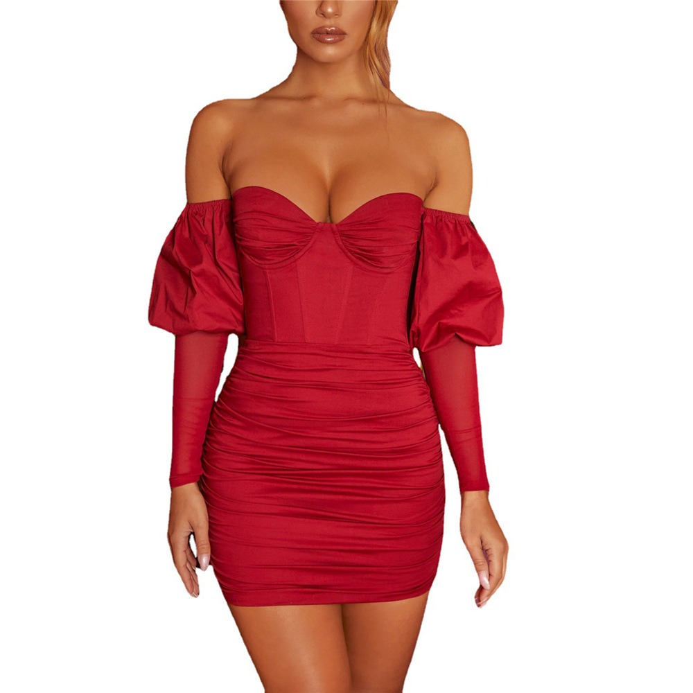 

Off-the-shoulder tight mini dress q97u#, Mocha brown