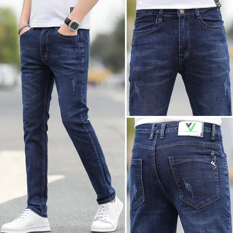 

Men's Jeans Spring And Summer Thin Section Long Pants Slim Smart Casual Wild Tight-fitting Tide Brand Small Straight Foot Trend Male, Blue