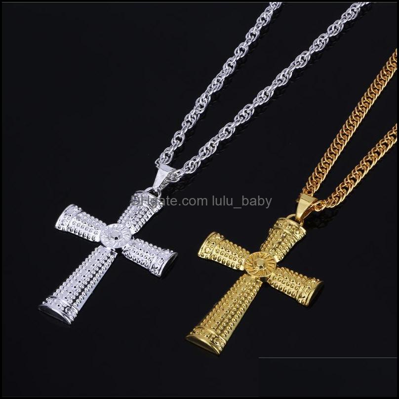 

Pendant Necklaces Hip Hop Jewelry Men Necklace Color Gold Sier Tone Crucifix Charm Alloy Cross Be Baby Dhgkr