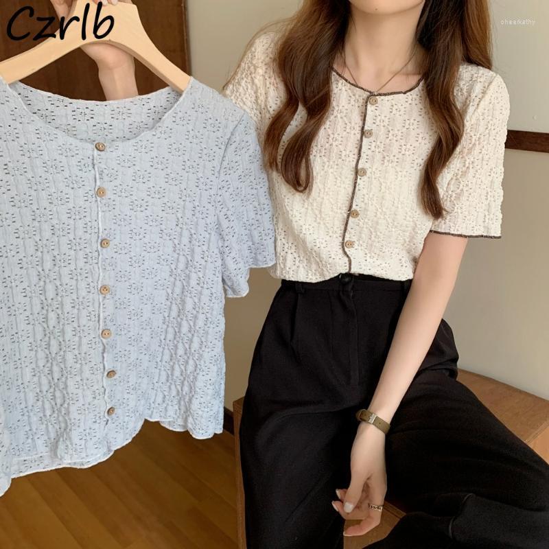 

Women's Blouses & Shirts Women Fashion O-neck Short Sleeve Loose Girlish Summer Korean Style Sweet Young Chic Kawaii Preppy Ins Minority Che, Blue