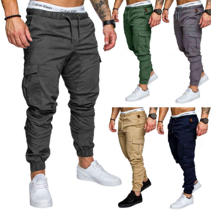 

Brand Autumn Men Pants Hip Hop Harem Joggers Pants New Male Trousers Mens Solid Multi-pocket Cargo Pants Skinny Fit Sweatpants