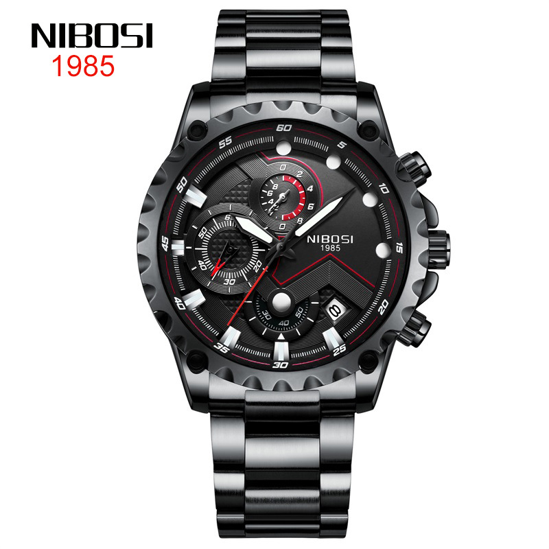 

New refined steel three eye six needle men's watch waterproof solid steel band quartz watch a1, C1