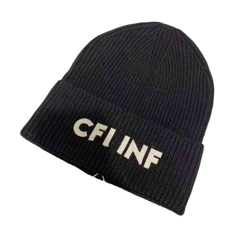 

Celin Hat winter embroidered letter knitted Baotou hat men's and women's outdoor wool rabbit veet warm antifreeze cold, Red-s54-56cm