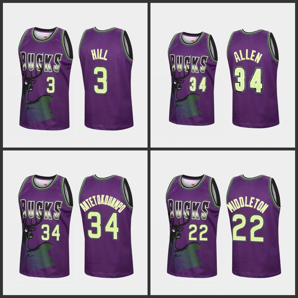 

Milwaukee''Bucks''Men Giannis Antetokounmpo Allen Iverson Khris Middleton George Hill Custom Purple Reload Jersey