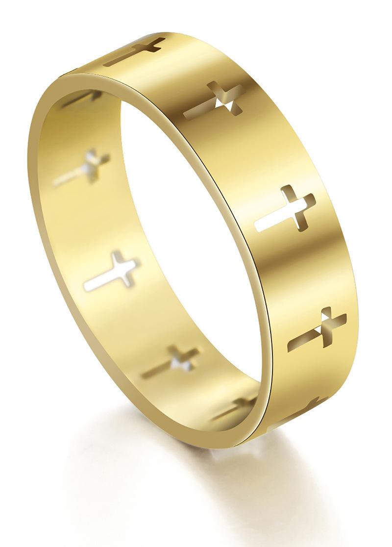 

Cluster Rings Hollow Cross Stainless Steel Gold Silver Rosegold Punk Hip Hop Finger Ring Couple Gift For Men WomenCluster