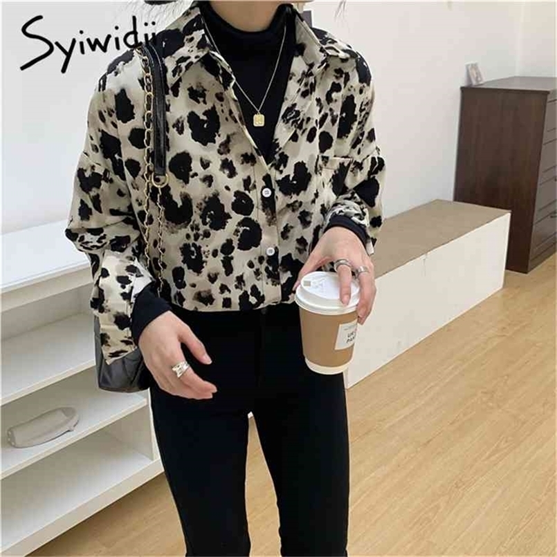 

Vintage Leopard Button Up Blouses for Women Single Breasted Casual Tops Spring Korean Fashion Shirts 210607, Coffee