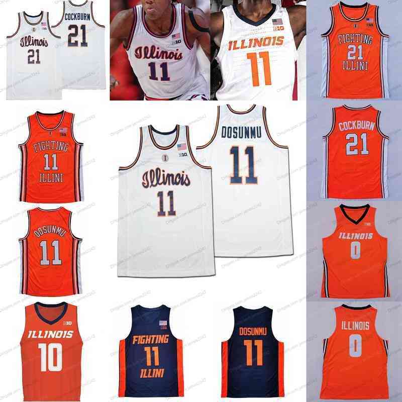 

Basketball Fighting Illini Custom Jersey Illinois College Ayo Dosunmu Kofi Cockburn Trent Frazier Da'Monte Williams Miller Curbelo Feliz, Orange v collar