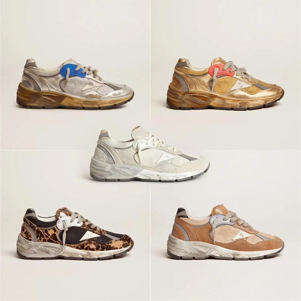 

Italian Brand DAD-STAR Running Sole Golden Shoes For Designer Do-old Dirty Sneakers With Mid Slide Star Leopard Suede Mixed Leather Graffiti Casual Shoe With Men Women