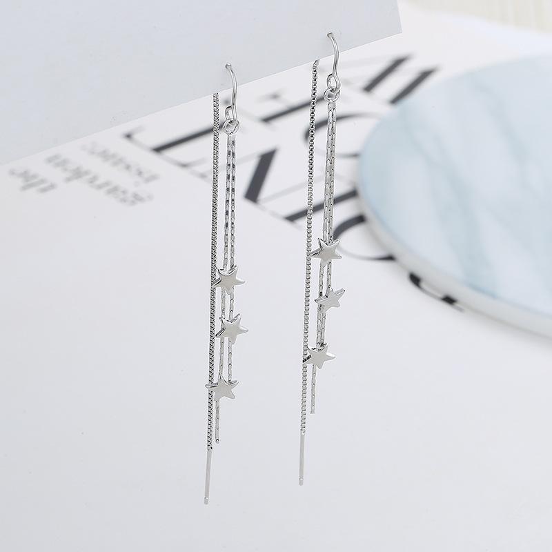 

Dangle & Chandelier Silver Color Tassel Star Earrings Long Drop Ladies Simple Fine JewelryDangle