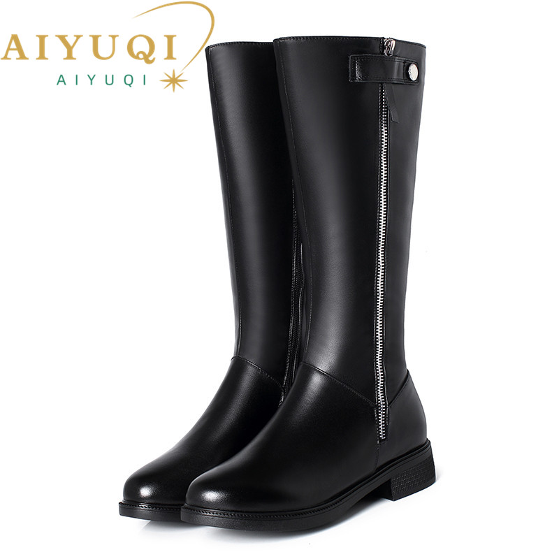 

AIYUQI 2022 New Women Winter Boots Genuine Leather Big Size 41 42 43 Wool Long Boots Women Zipper Riding Boots Women, Biack fluff