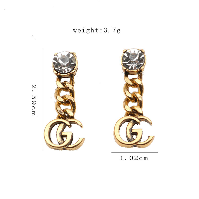 

2Colors Simple Women Fashion Dangle Double Letter Earrings Pearl Crystal Rhinestone Metal Eardrop Metal Gold Silver Round Stud for Girls Lovers Jewelry Wholesale
