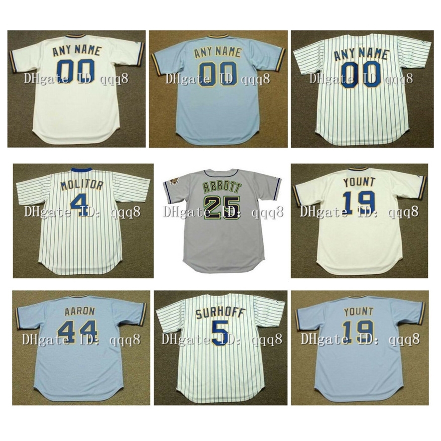 

Na85 Vintage Milwaukee Jerseys HANK AARON CHRISTIAN YELICH JOHN JAHA HIDEO NOMO ROBIN YOUNT ERIC THAMES VUCKOVICH PAUL MOLITOR Retro Baseball, As pic