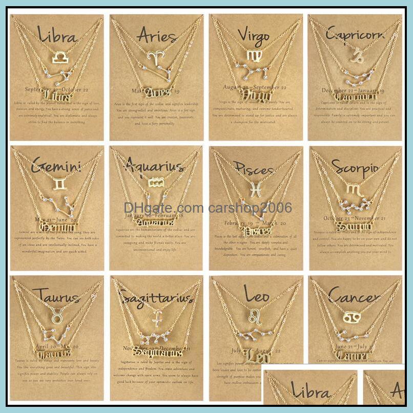 

Pendant Necklaces Pendants Jewelry 12 Zodiac 3 Styles/Set With Gift Card Constellation Sign Sier Gold Chains Necklace For Men Women Wholes