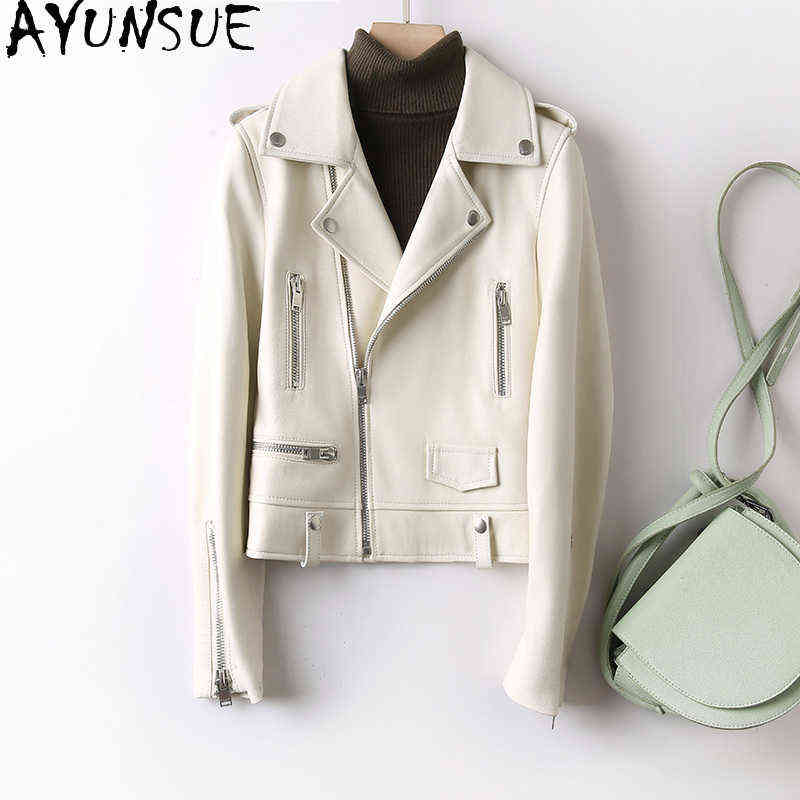 

Ayunsue Real Leather Jacket Women HighEnd Sheepskin Leather Jackets Woman Spring Autumn Short Jackets Black Motorcycle Chaquetas J220727, White