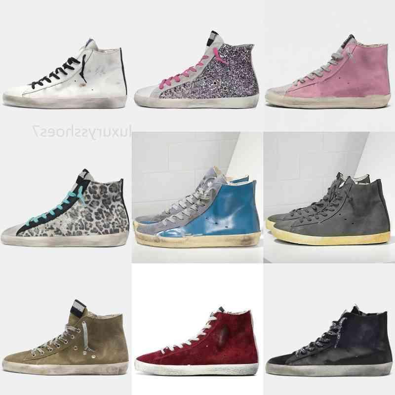 

Women 'S Casual Shoes Luxury Gloden Francys High Top Sneakers Italy Brand Shoes Classic White Do -Old Dirty Designer Man Women Pb, Star4 silver glittery star