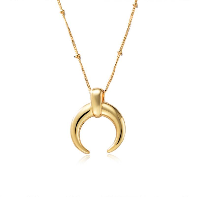 

Wind Ins Crescent Simple Short Pendant 18K Taurus Horn Moon Roman Pure Gold Amber Teething Necklace Collier Perles Of The Rings