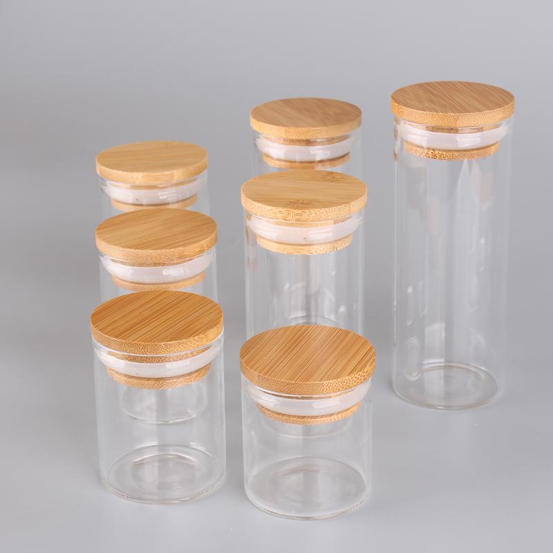 

Storage Bottles & Jars 6pcs 50ml 60ml 80ml 90ml 100ml 120ml 150ml Glass Candy With Bamboo Caps Container Empty For Art Crafts