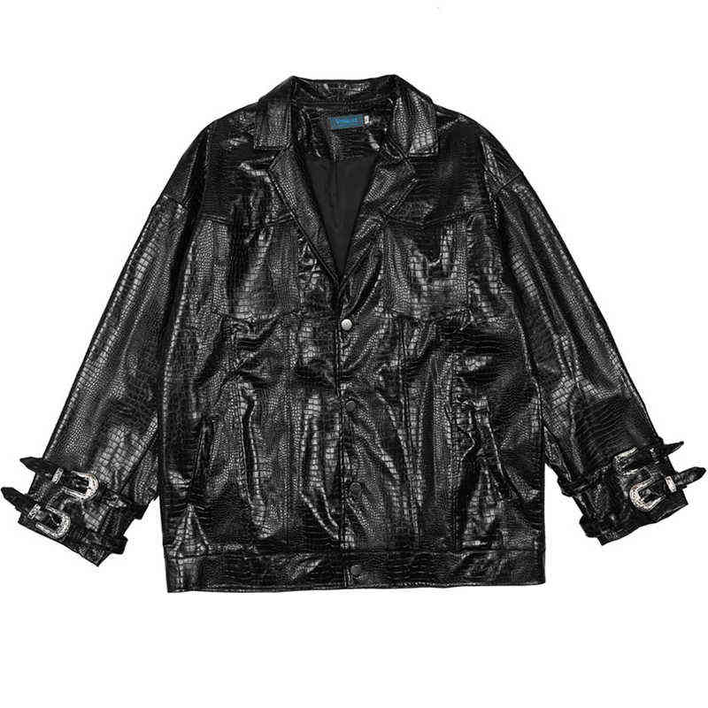

New Men's Solid Color Leather Jackets Autumn Casual Motorcycle Crocodile PU Jacket Biker Leather Coats Brand Men Clothing T220728, Black