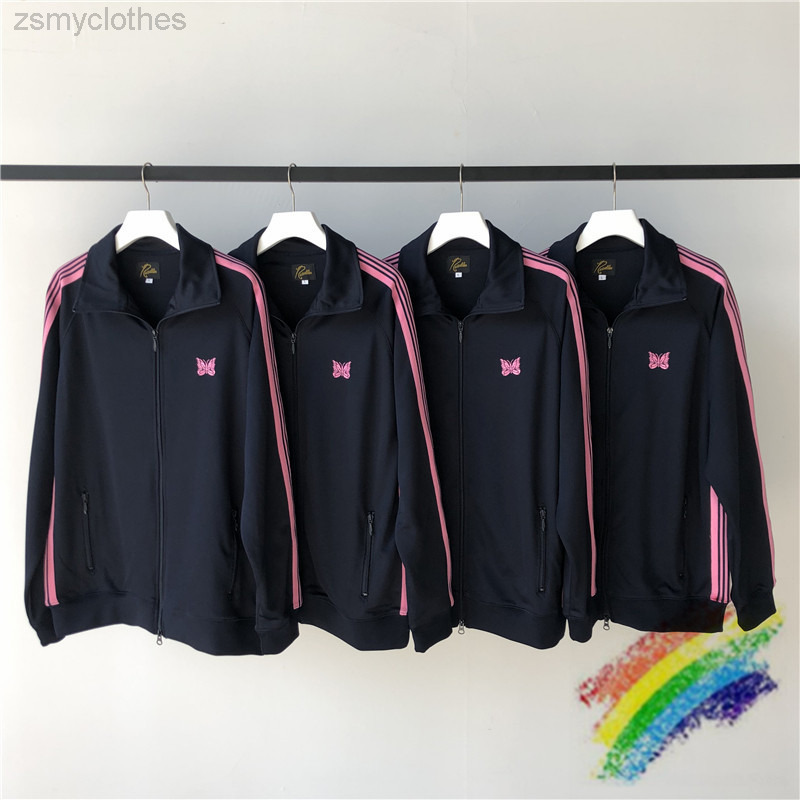 

Pink Stripe NEEDLES AWGE JACKETS Men Women High Quality Black Needles jacket butterfly embroidery AWGE Coats, 27