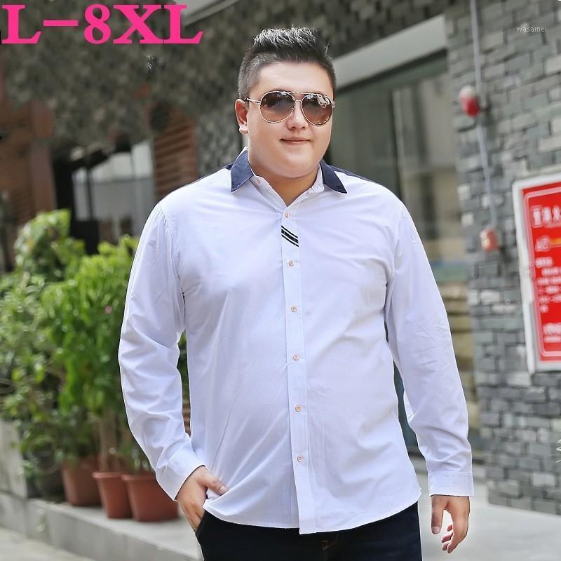 

8XL Brand Summer Spring Man Royal Style Floral Embroidered Solid Shirts Slim Fit Casual Long Sleeve Shirt Men's, White