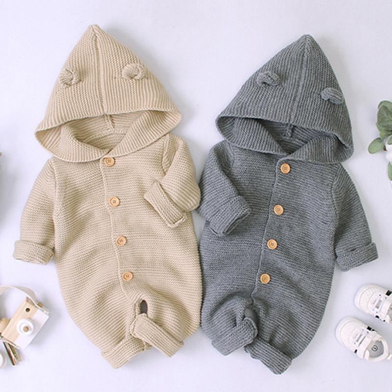 

Jumpsuits Children Baby Boy Girl Kids Knitting Long Sleeve Rompers Autumn Winter Boys Girls Pure Color Hooded ClothesJumpsuits, 82w353 pink