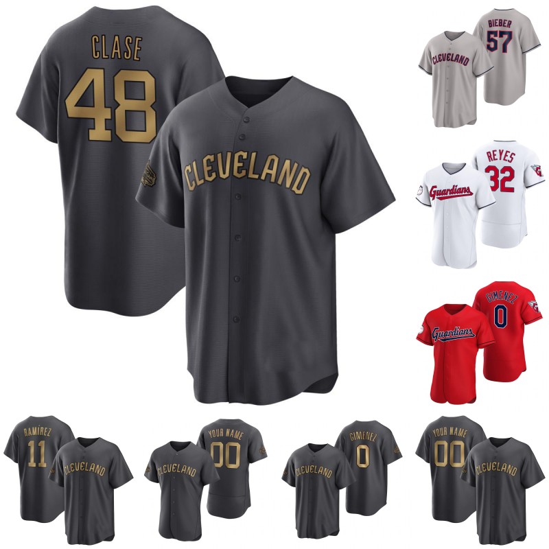 

#48 Emmanuel Clase 2022 All-Star Guardians Jersey 0 Andres Gimenez 11 Jose Ramirez 57 Shane Bieber 32 Franmil Reyes 7 Myles Straw 38 Steven Kwan Austin Hedges Jerseys, Mens flex base grey