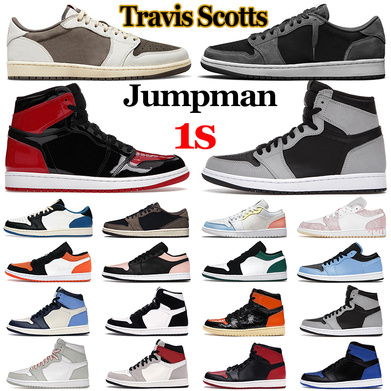 

Jumpman 1 mens basketball shoes 1s Travis Scotts Black Phantom Reverse Mocha Bred Patent University Blue Shadow Grey Chicago Toe women men trainers sneakers