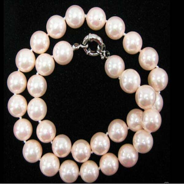 

Fashion Pretty 10mm Genuine Pink South Sea Round Shell Pearl Beads Necklace 18"
