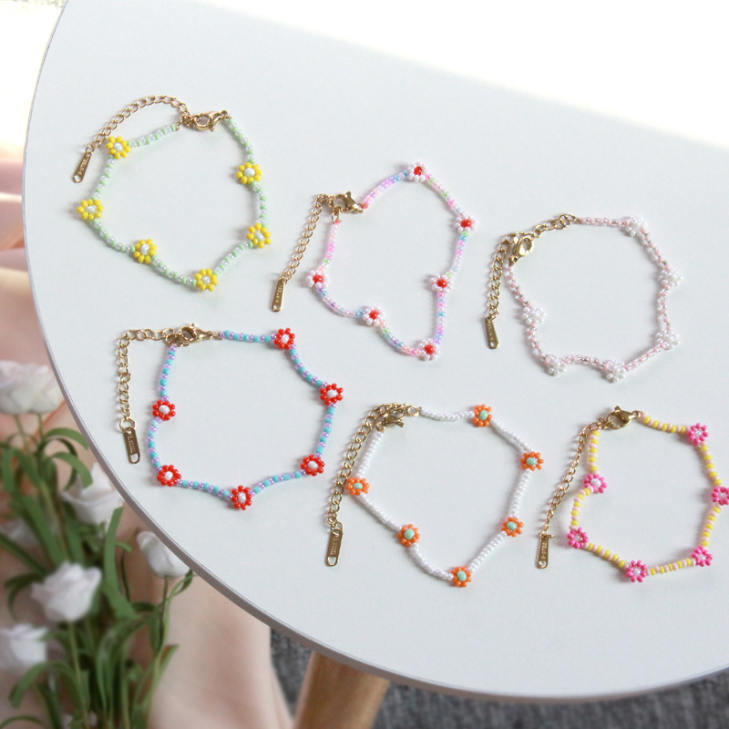 Summer Little Fresh Girl Colorful Rice Bead Flower Anklet Girls Sweet And Versatile Student Girlfriends Internet Celebrity New Foot Chain-image-769134880
