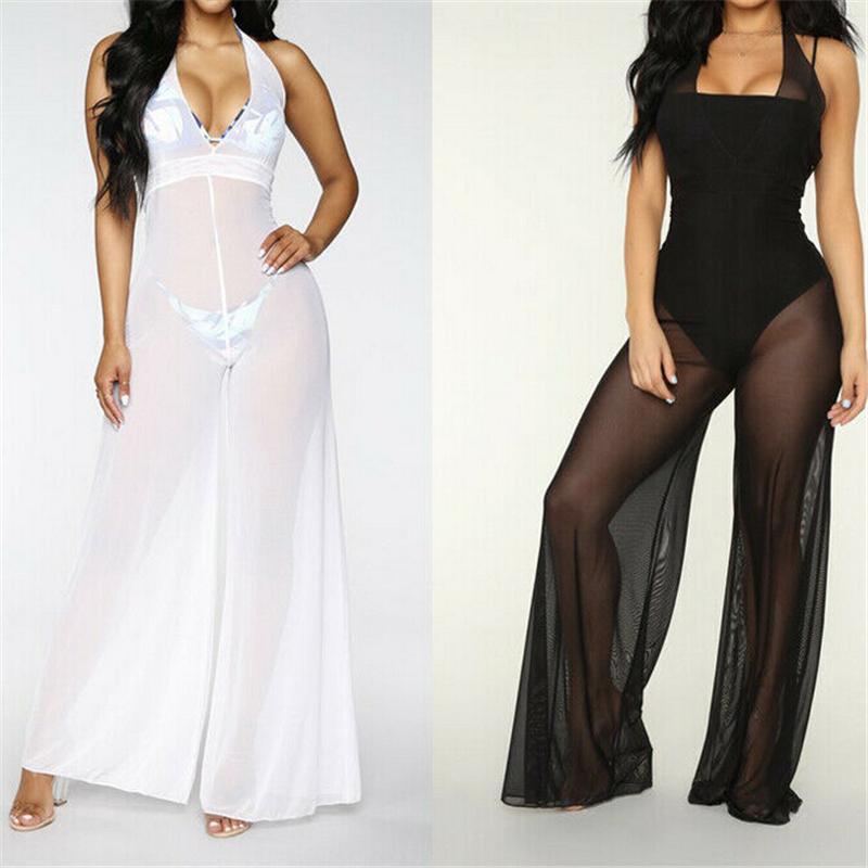

Women' Jumpsuits & Rompers Women Jumpsuit Sexy Deep V Playsuit Solid Sleeveless Romper Wide Leg Pants Beach Ladies RomperWomen, As photo shows