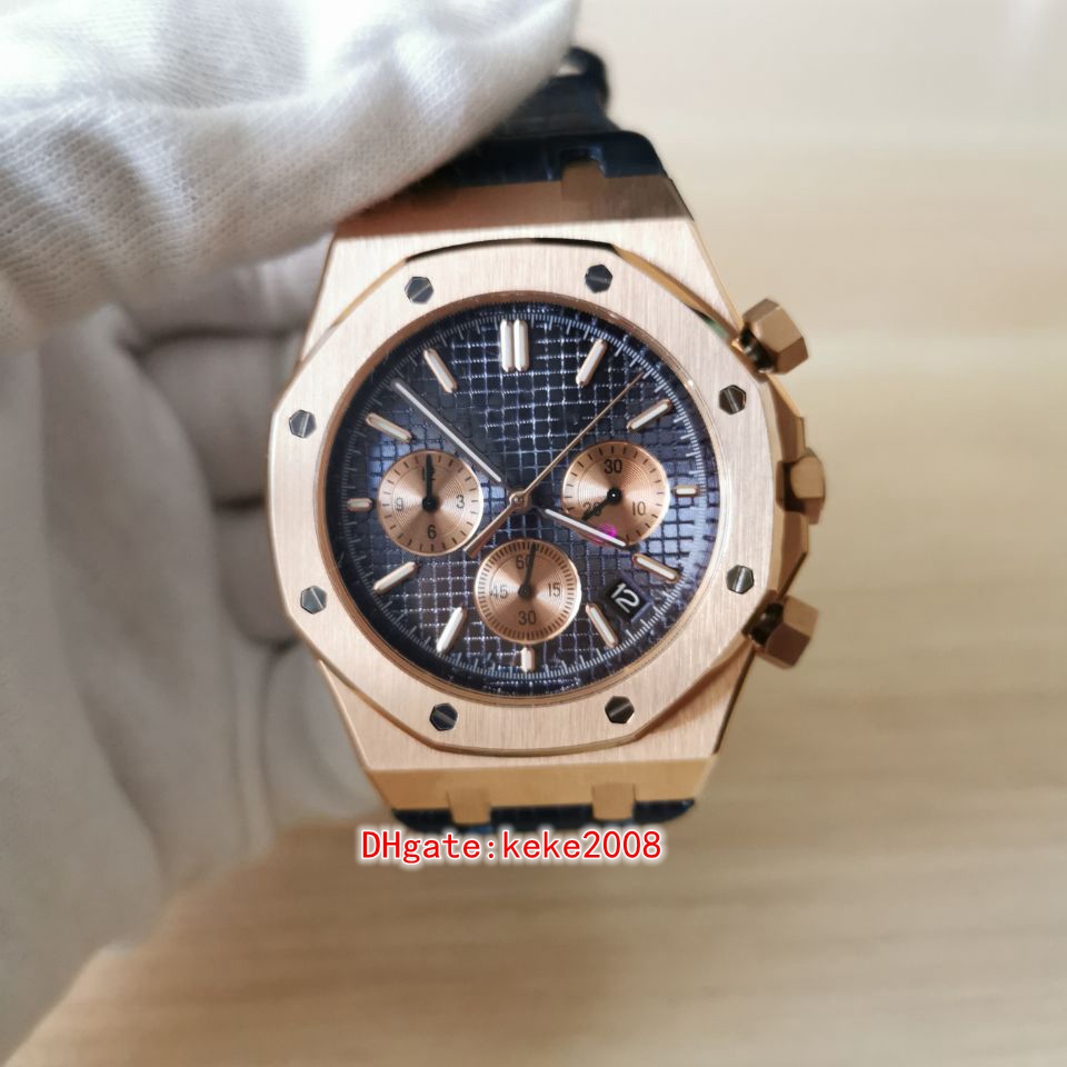 Excellente bonne montres hommes montres-bracelets 41mm 26331OR.OO.D315CR.01 26331 or rose bandes de cuir luminescent bracelet VK Quartz chronogra