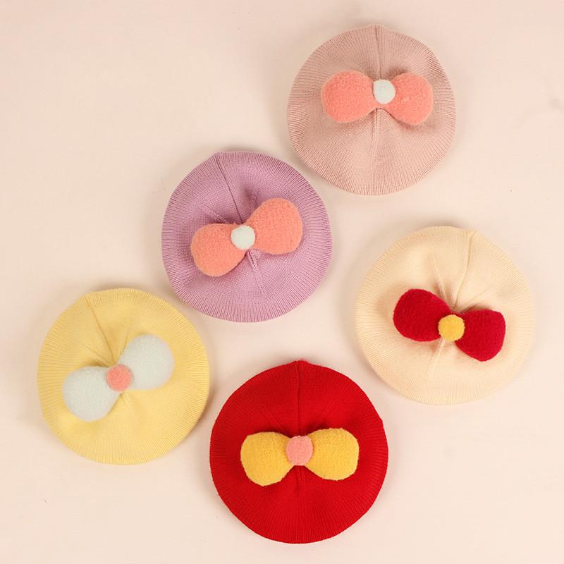 

Caps & Hats Kids Girls French Beret Hat Toddler Girl Style Winter Warm Knit Artist With Cute BowknotCaps