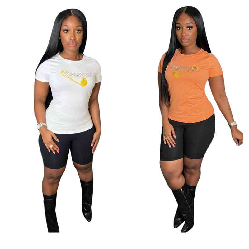 

Q6021 Designer Luxury Women' Casual Suits Summer Time Printed Brand Short Sleeved Two-piece Set, Orange