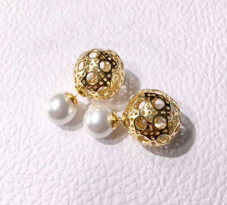 

Stud Quality Elegant Hollow Ball Pearl Earrings Pink White Double Side Sphere Style For Women Fine Jewelry