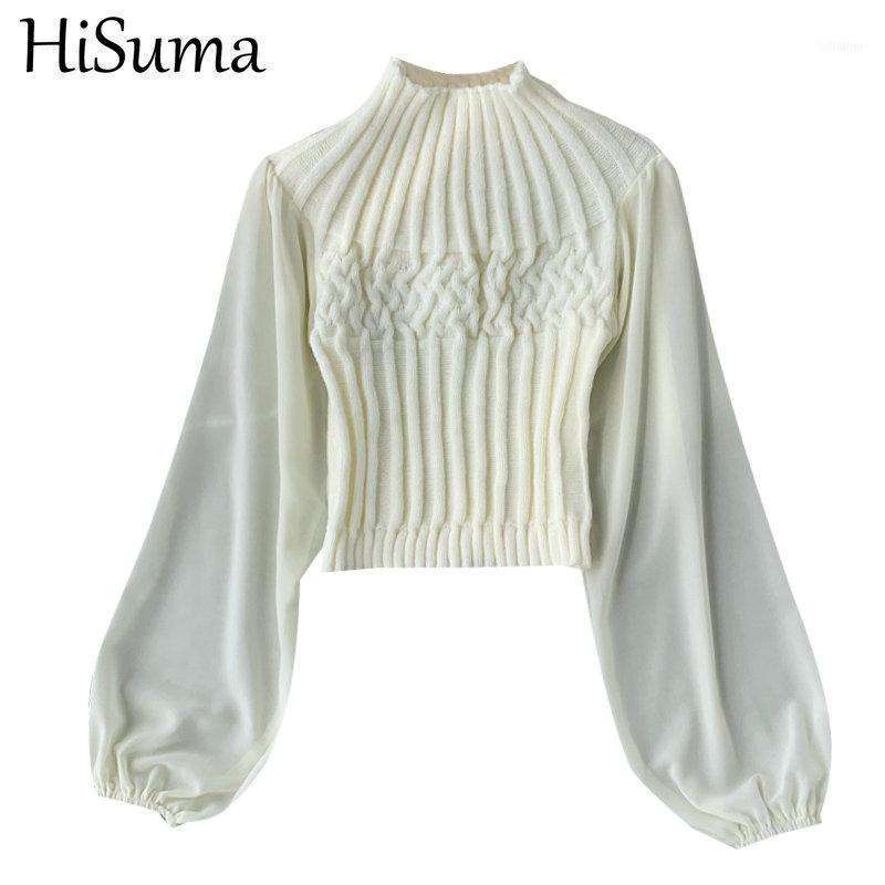 

Spring Autumn Lantern Sleeve Patchwork Chiffon Knitted Basic Shirt Casual Lady Short Slim Waist Pullover Chic Blouse Tops Women's Blouses &, Women blouse shirt