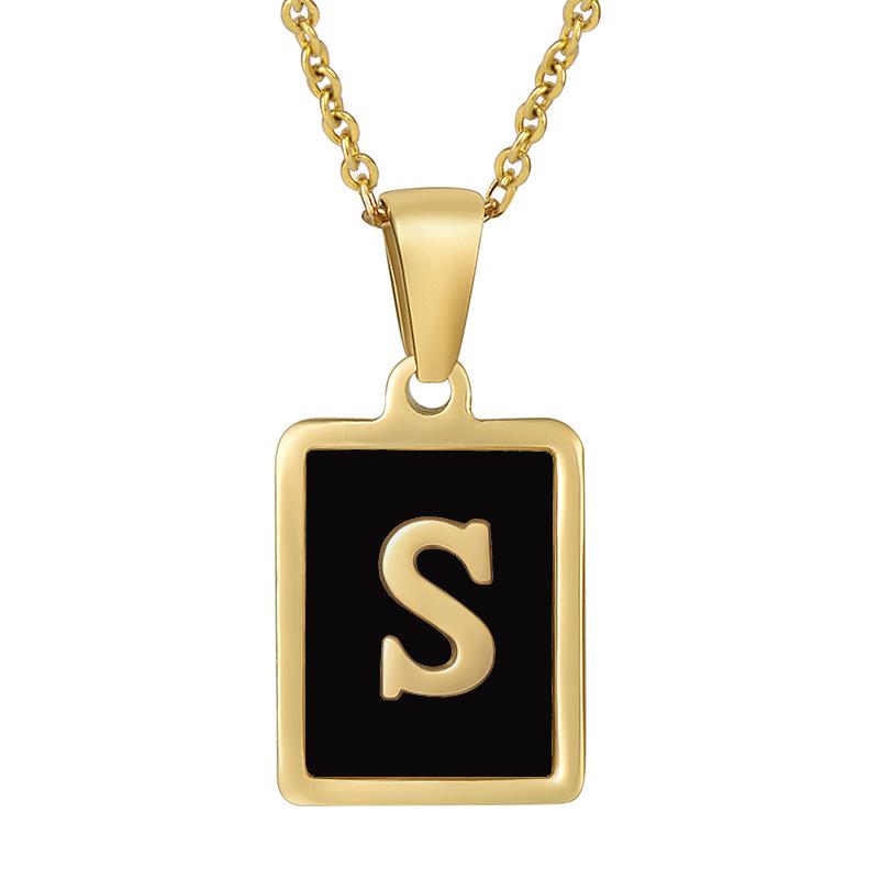 

Pendant Necklaces Women Initial Letter Necklace Gold Stainless Steel Black Rectangle Shell 26 Letters Pendants Name Girls JewelryPendant