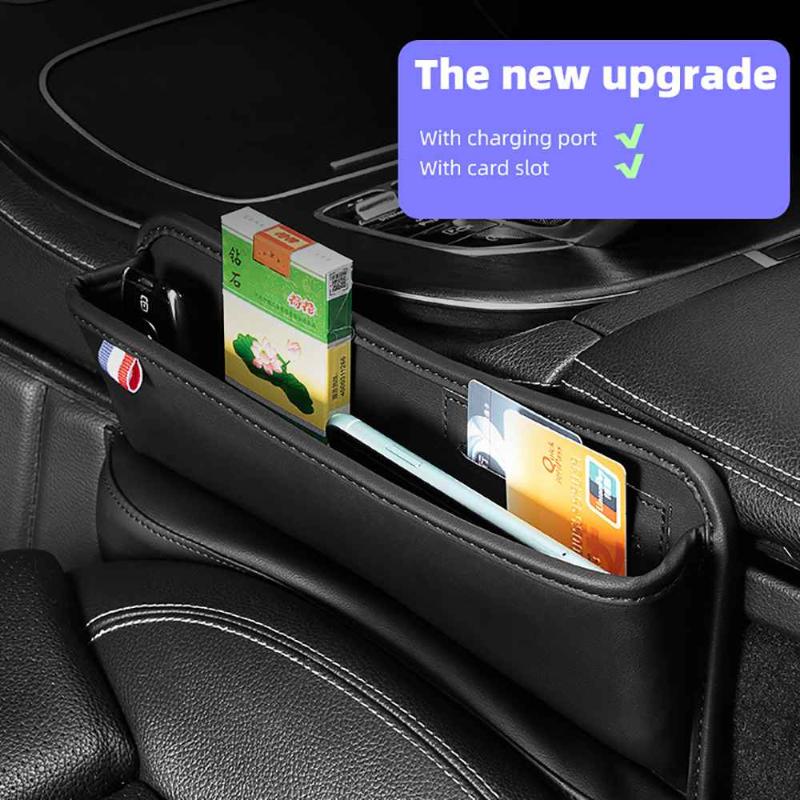 

Car Organizer Leather Seat Slot Storage Box Gap Plug Filler Two In One Crevice Phone Holder Interior Decoration Accessories
