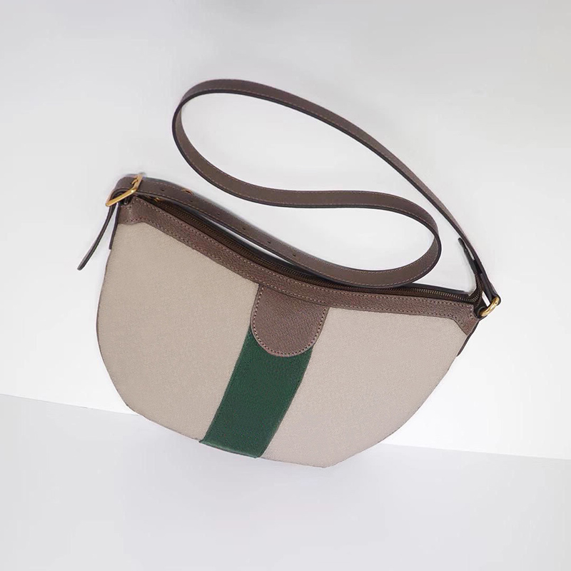 

designer cross body G small shoulder bag special canvas vintage messenger bags for women half moon design handbags Green and red Web 598125 Interior zipper pocket, Extra shipping(not for sale)