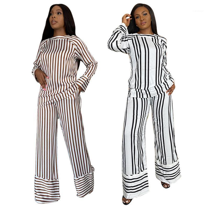 

Women' Two Piece Pants 2022 Summer Fashion Casual Stripe Print Slim Suit Full Sleeve T-Shirt And Long Set For Women, Photo color