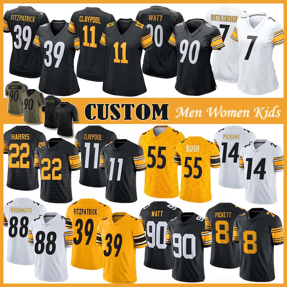 

Jersey Pittsburgh''Steelers''8 Kenny Pickett George Pickens Custom Men Football T.J. Watt Najee Harris Chase Claypool Mitchell Trubisky P, Shown