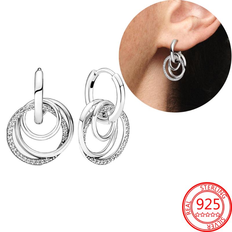 

Hoop & Huggie Authentic 925 Sterling Silver Brand Family Always Encircled Earrings For Office Lady Women JewelryHoop