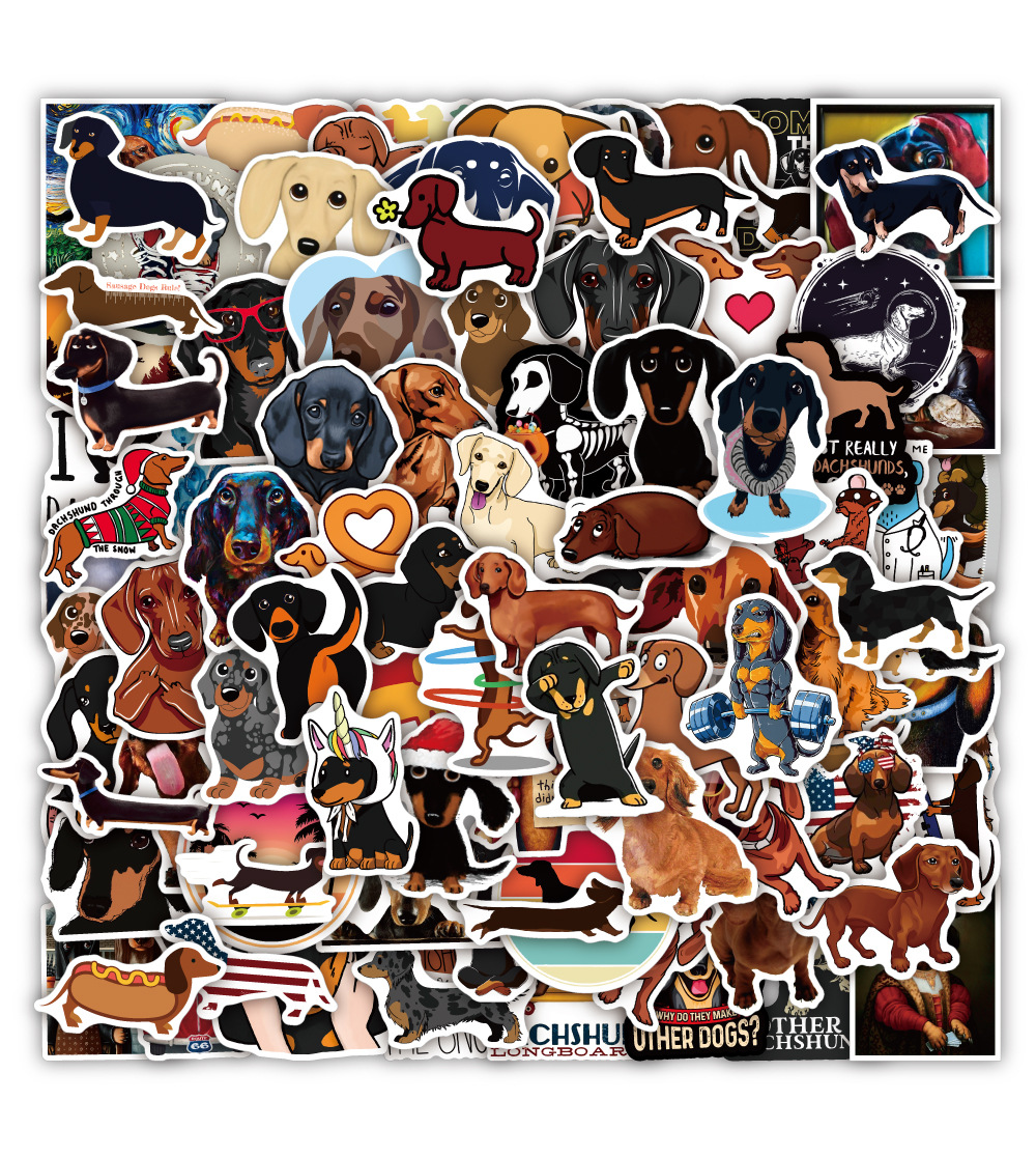 

Pack of 100Pcs Wholesale Cute Dachshund Stickers No-Duplicate For Luggage Skateboard Notebook Helmet Water Bottle Phone Car decals, Multi-color