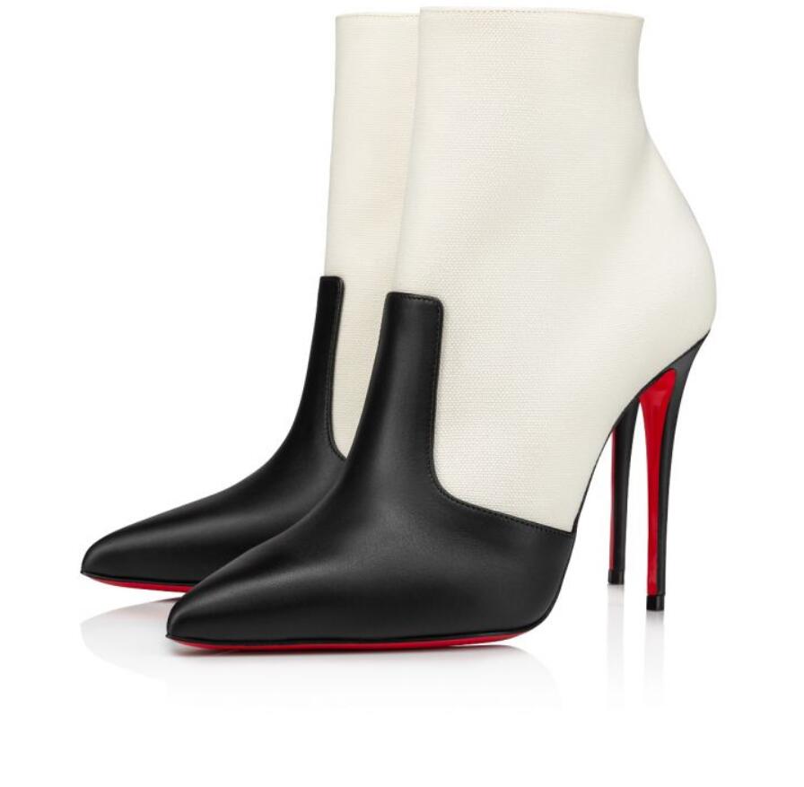 

Luxury brands booties Women ankle boots pointed toe reds sole high heels So Summer Booty 100 mm Low Boot Calf leather black leather red bott