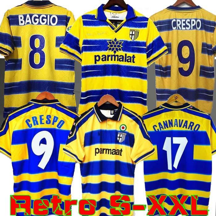 

1998 1999 2000 Parma Retro soccer Jersey Home away 98 99 00 FUSER BAGGIO CRESPO ORTEGA CANNAVARO Football shirt BUFFON THURAM futbol camisa, 99/20 serie a