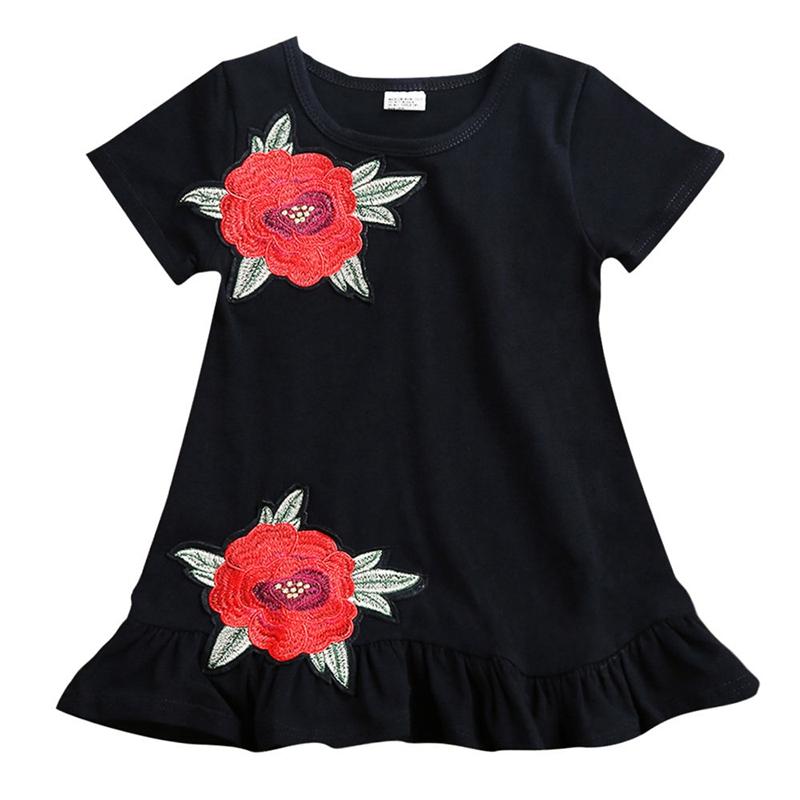 

Girl's Dresses Black Toddler Kids Baby Girls 3D Rose Flower Cotton Soft Summer Party Dress Sundress Clothes 0-4Y FashionGirl's, As pic