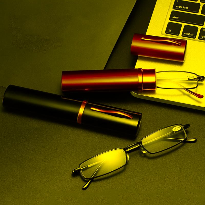 

Sunglasses Men Women Portable Reading Glasses Blue Light Blocking With Tube Case Ultralight Eyeglasses Mini Presbyopic MagnifierSunglasses