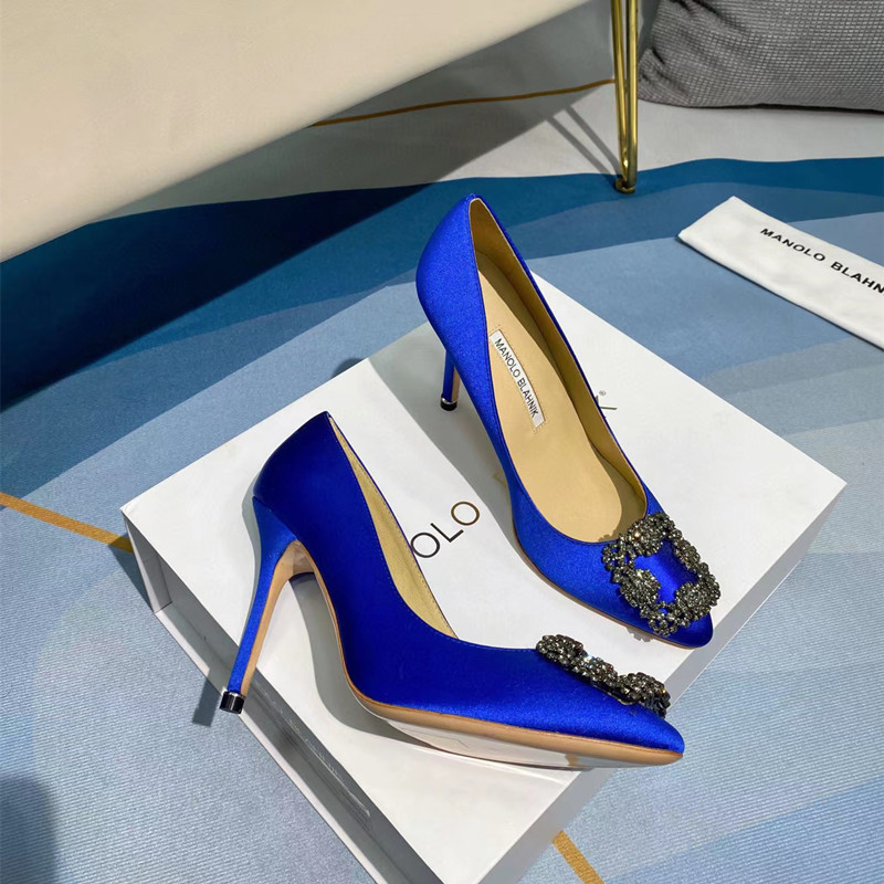 

Manolo Dress Wedding Shoes Women Sexy Slip On Stiletto High Heels Crystal Buckle Ladies Pumps, Original box