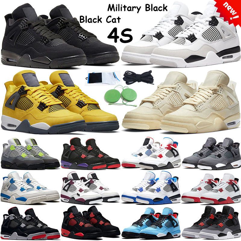 

4S Military Black 2022 Basketball Shoes Men Women Sail 4 Infrared University Blue Black Cat Fire Red Royalty Neon Dark Mocha Pine Green Outdoor Trainer, # 46